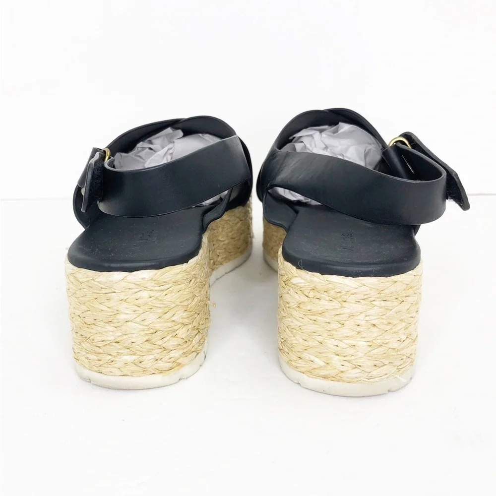 Vince, black, leather espadrille, platform, wedge sandals